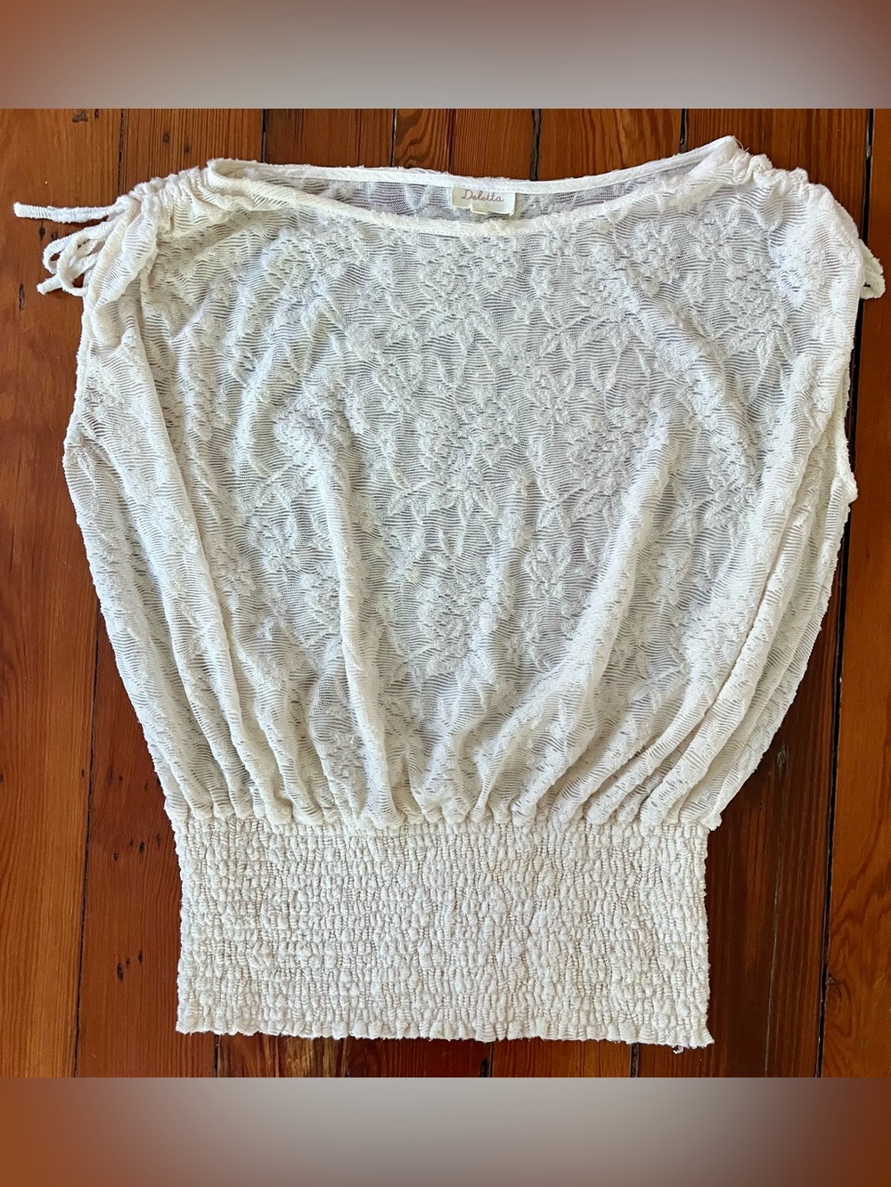 Anthropologie Ivory Floral Lace Peasant Top - Size M